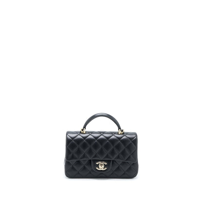 Chanel Top Handle Mini Rectangular Flap Bag Lambskin Black LGHW (Microchip)