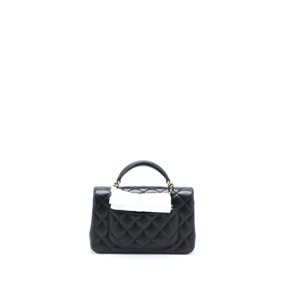 Chanel Top Handle Mini Rectangular Flap Bag Lambskin Black LGHW (Microchip)