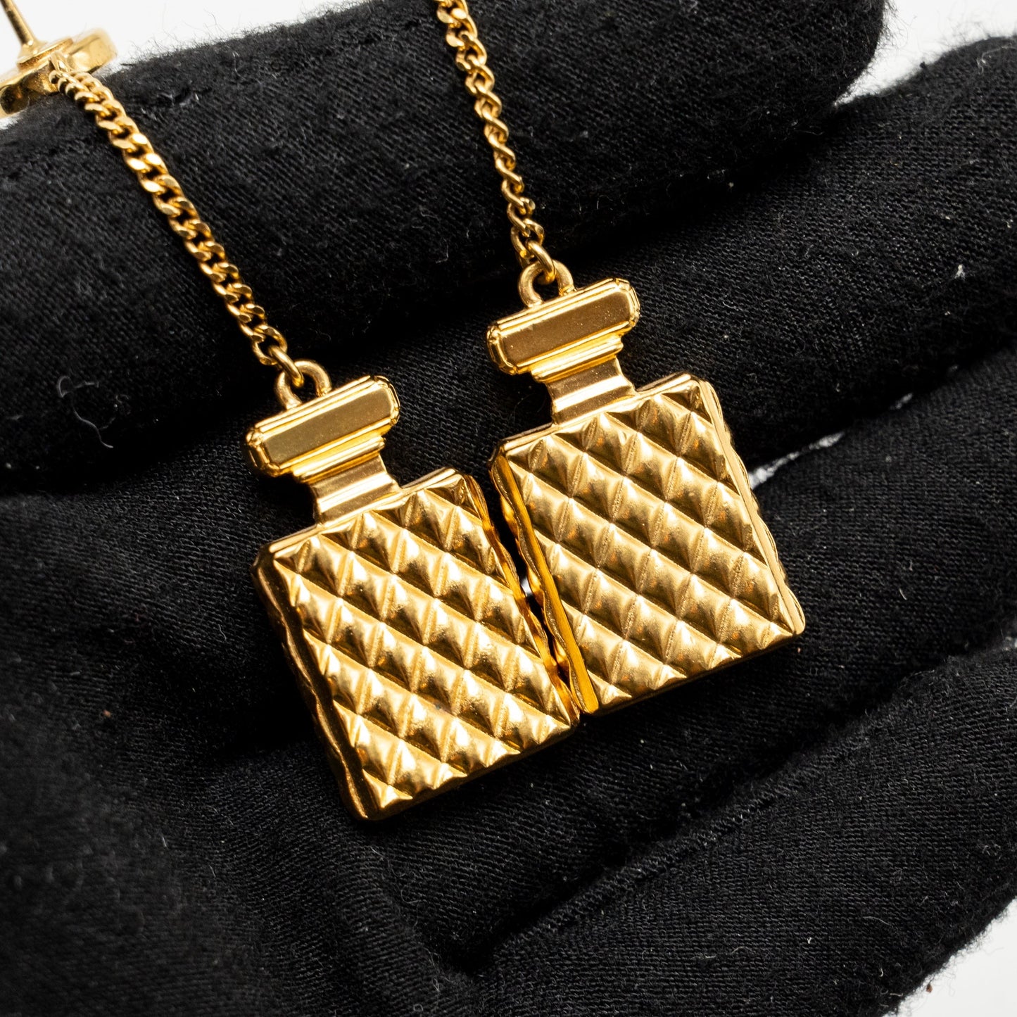 Chanel No.5 Perfume Bottle Drop Earrings Pearl/Crystal Gold Tone