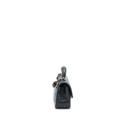 Chanel Top Handle Mini Rectangular Flap Bag Lambskin Black LGHW (Microchip)