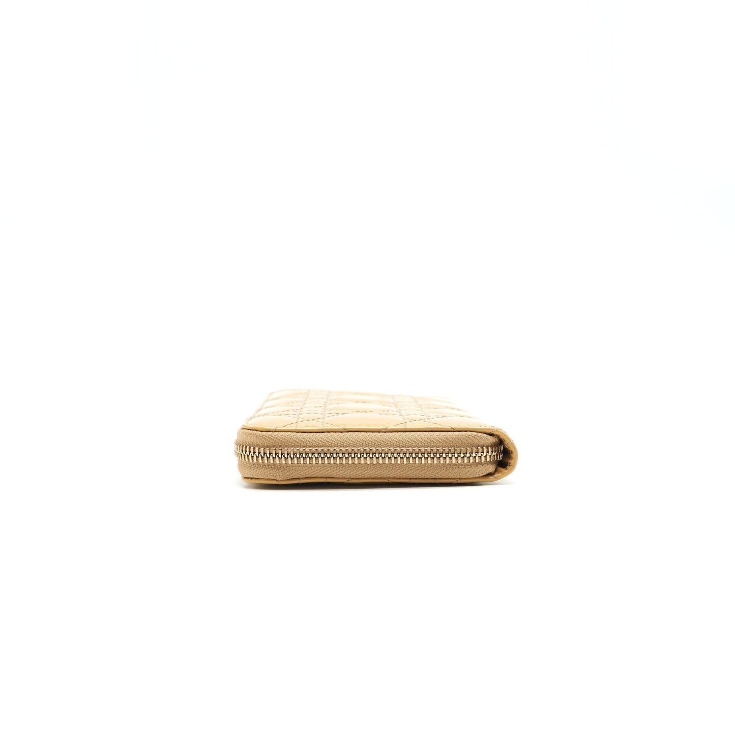 CHRISTIAN Lady Dior Voyager Zip Wallet Beige