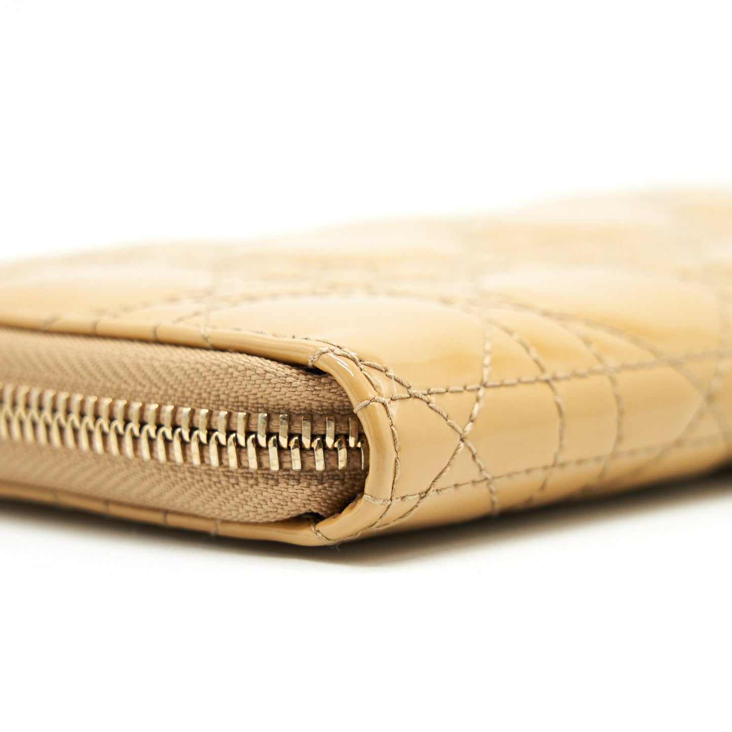CHRISTIAN Lady Dior Voyager Zip Wallet Beige