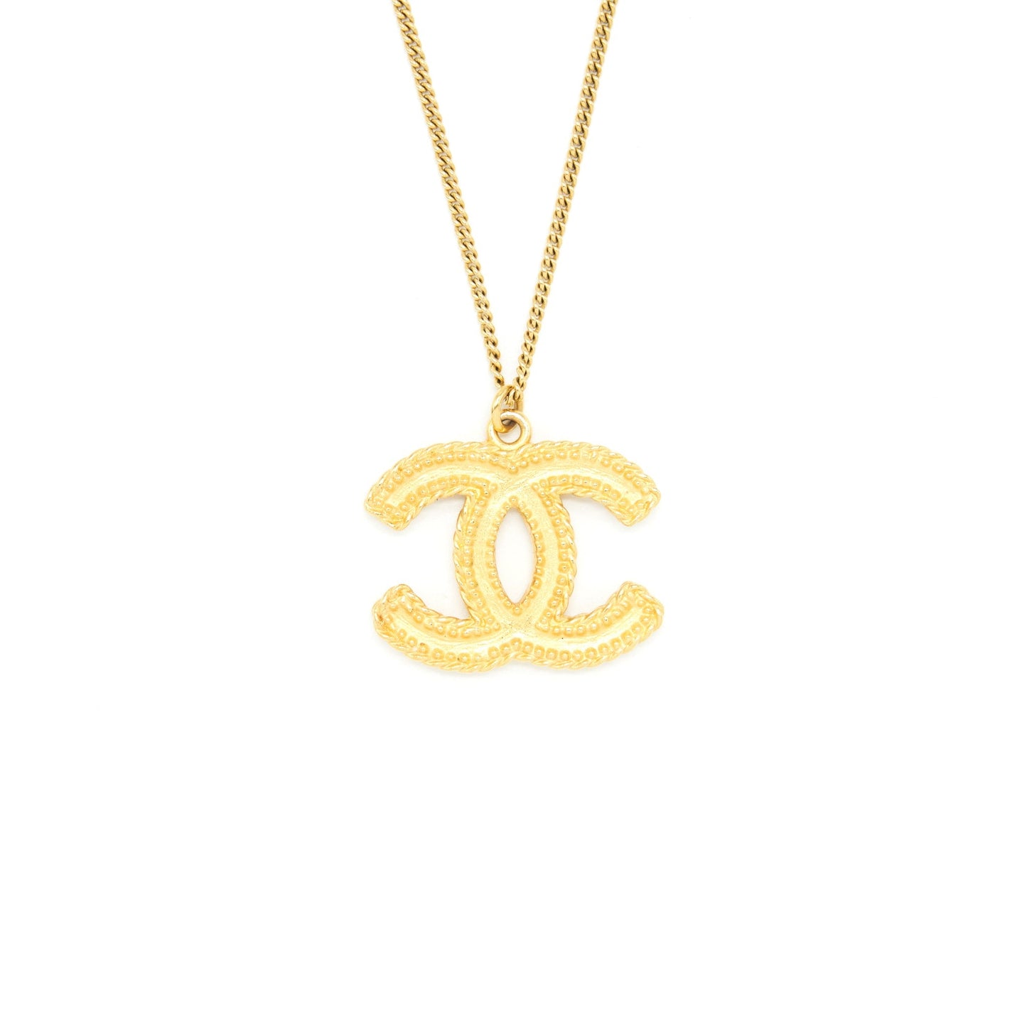 Chanel CC Logo Pendant Necklace Bright Gold Tone