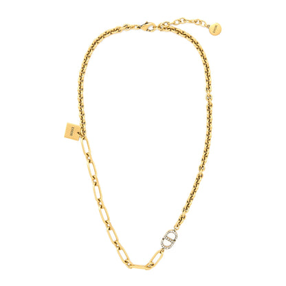 Dior CD with Crystal Chain Long Necklace Gold Tone