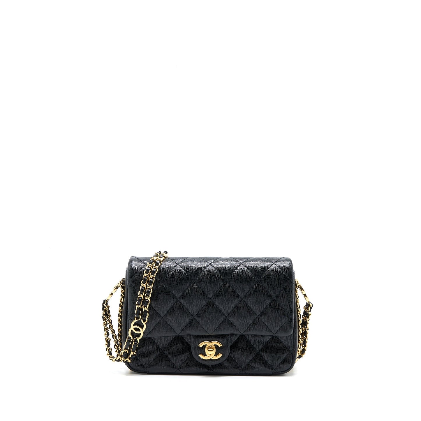Chanel 23C Mini Flap Bag with CC Logo Chain Grained Calfskin Black GHW (Microchip)