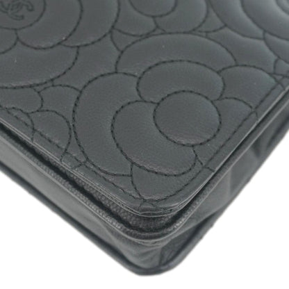 CHANEL Camellia Caviar Leather Wallet on Chain Shoulder Bag Black