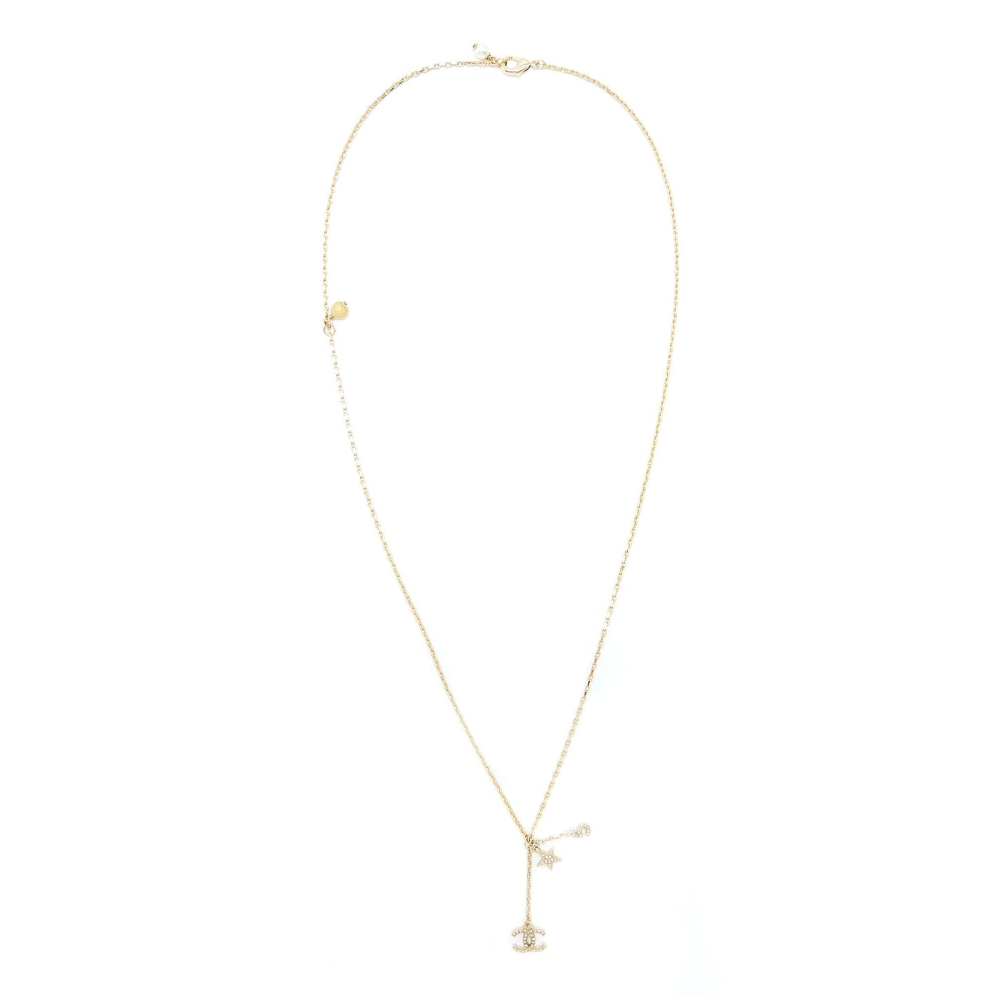 Chanel No.5/CC Logo/Star Necklace Light Gold Tone