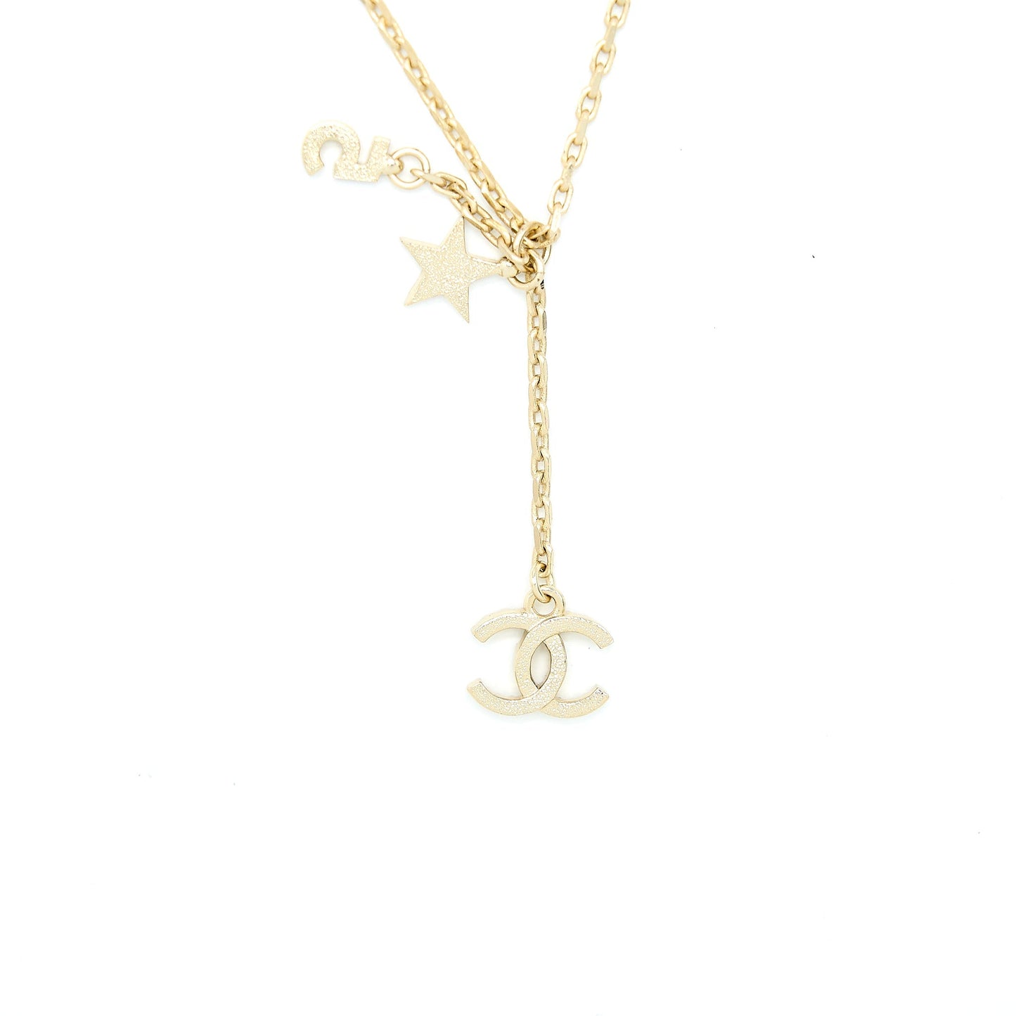 Chanel No.5/CC Logo/Star Necklace Light Gold Tone