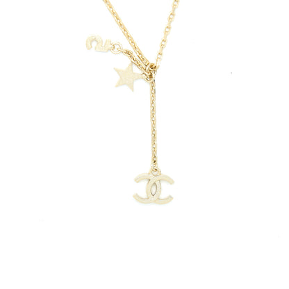 Chanel No.5/CC Logo/Star Necklace Light Gold Tone
