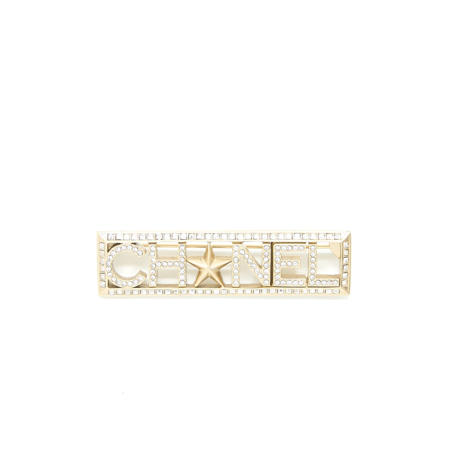Chanel Letter/Star Brooch Crystal Light Gold Tone