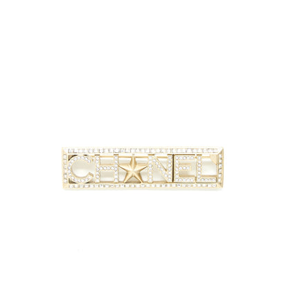 Chanel Letter/Star Brooch Crystal Light Gold Tone