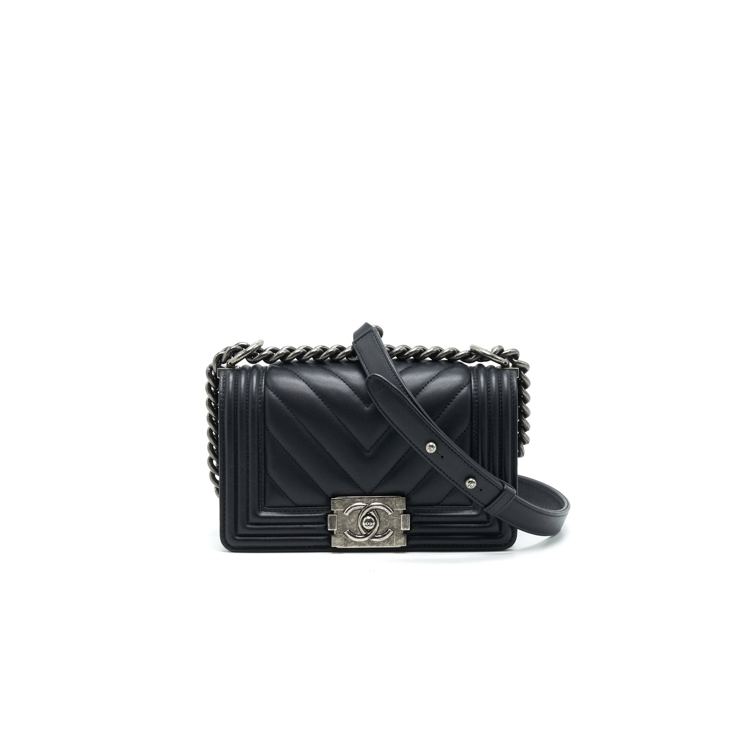 Chanel Small Chevron Leboy Bag Calfskin Black HW