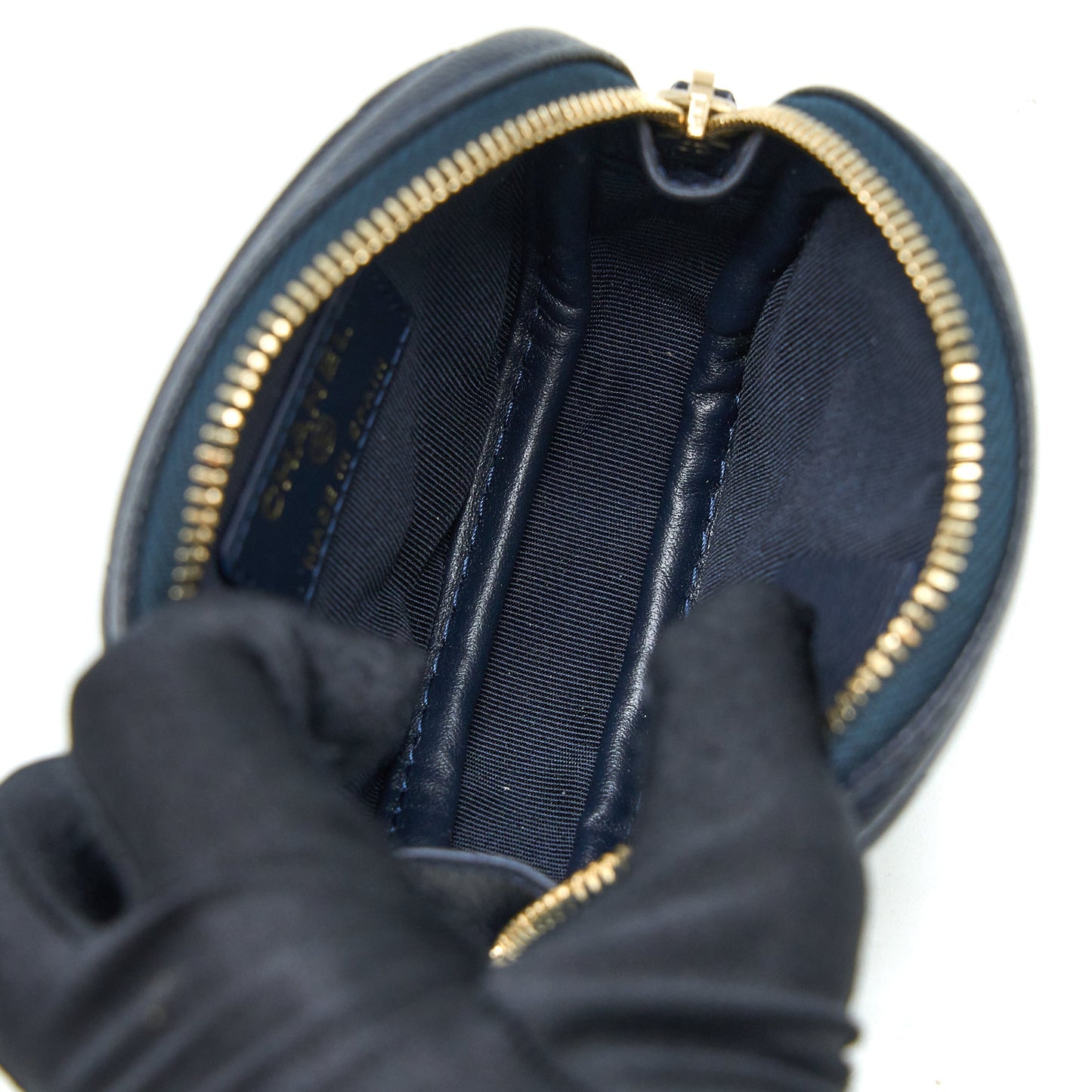 Chanel Mini Round Pouch Caviar Navy LGHW
