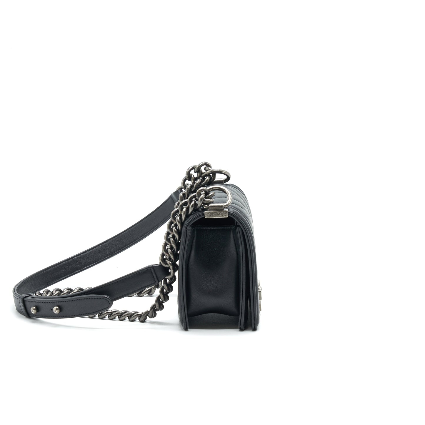 Chanel Small Chevron Leboy Bag Calfskin Black HW