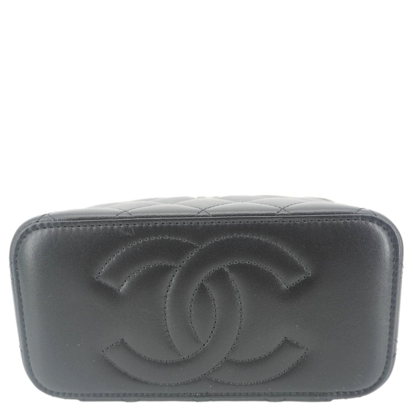 CHANEL Vanity Case Quilted Leather Top Handle Crossbody Bag Black