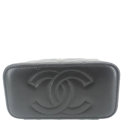 CHANEL Vanity Case Quilted Leather Top Handle Crossbody Bag Black