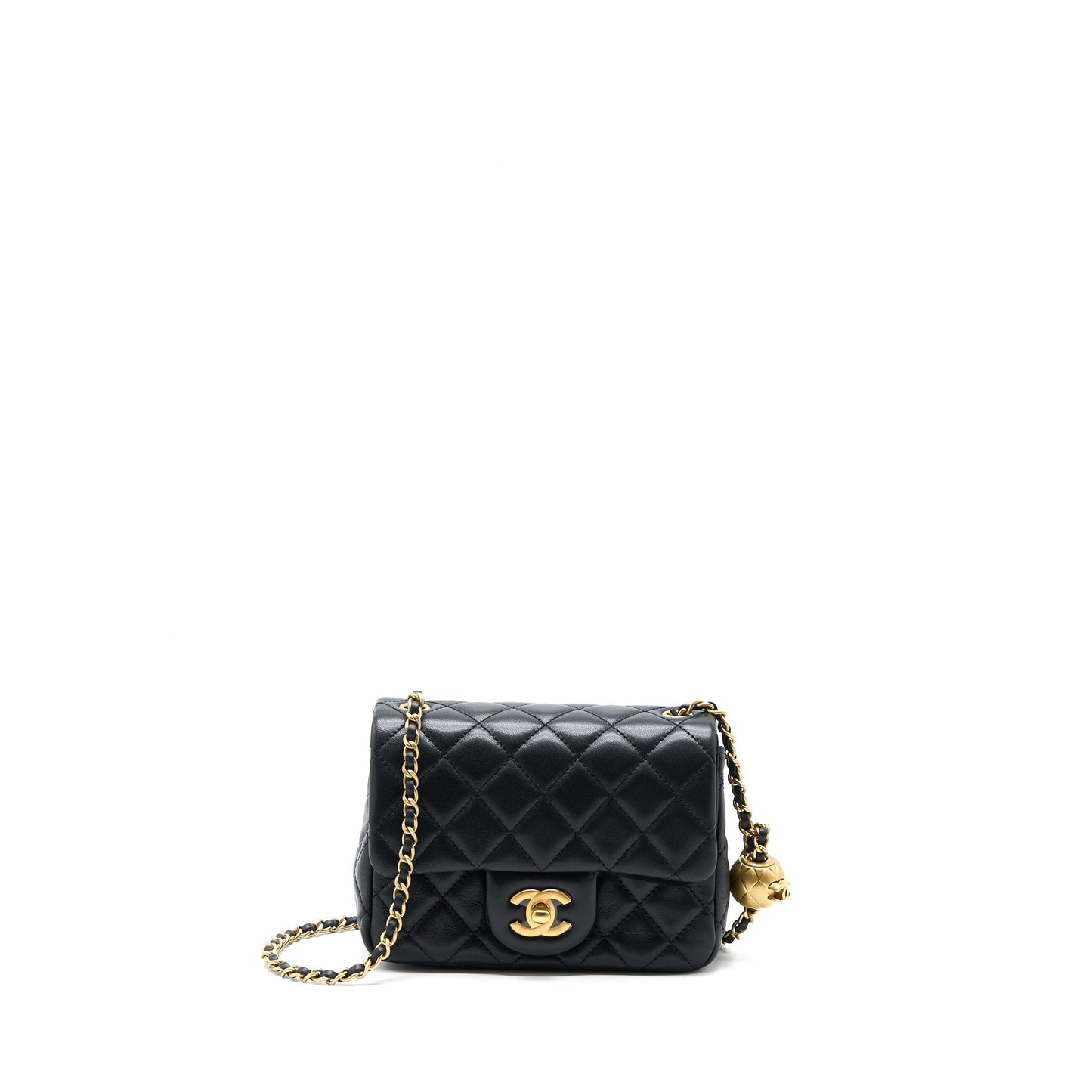 Chanel Pearl Crush Mini Square Flap Bag Lambskin Black Brushed GHW (Microchip)