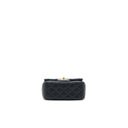 Chanel Pearl Crush Mini Square Flap Bag Lambskin Black Brushed GHW (Microchip)
