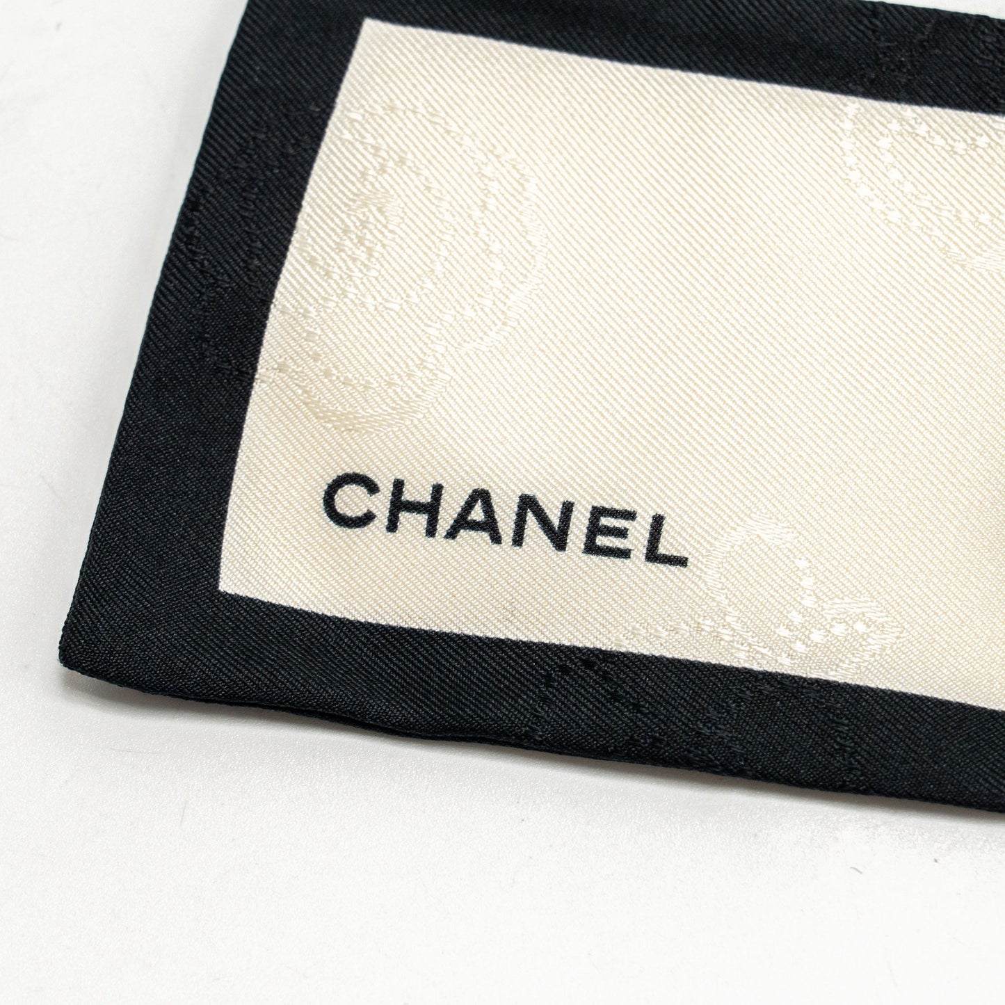 Chanel Camellia/Letter Hair Tie Silk Twill Ecru/Black