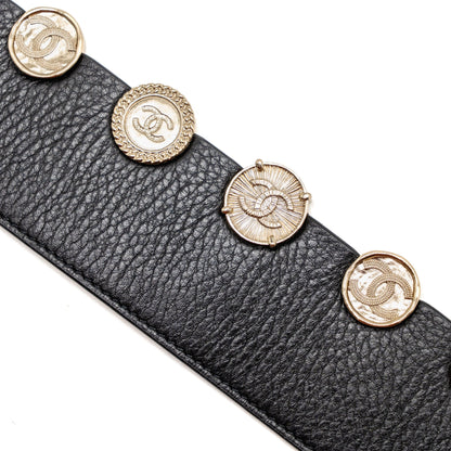 Chanel 22p Round Metal CC Logo Belt Lambskin Black GHW
