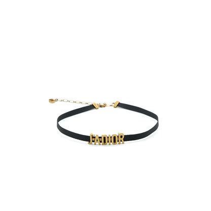 Dior JâADior Choker Antique Gold finish Metal and Black Grosgrain Ribbon
