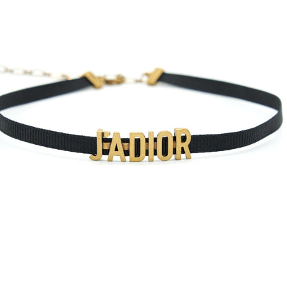 Dior JâADior Choker Antique Gold finish Metal and Black Grosgrain Ribbon