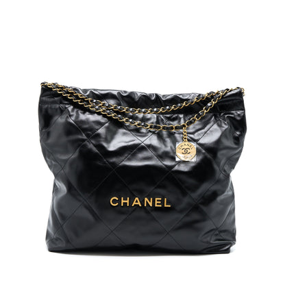 Chanel Medium 22 Bag Shiny Calfskin Black GHW (Microchip)
