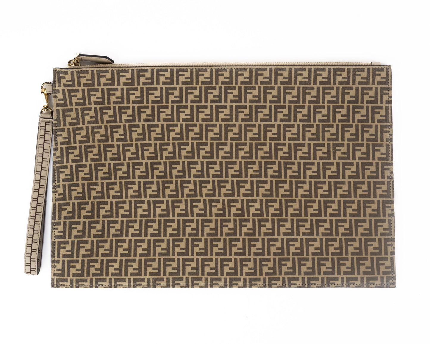 Fendi Large Soft Flat Pouch in Beige