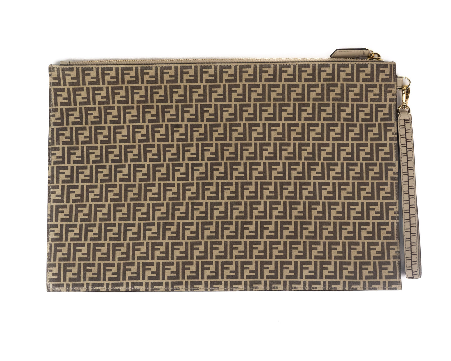 Fendi Large Soft Flat Pouch in Beige