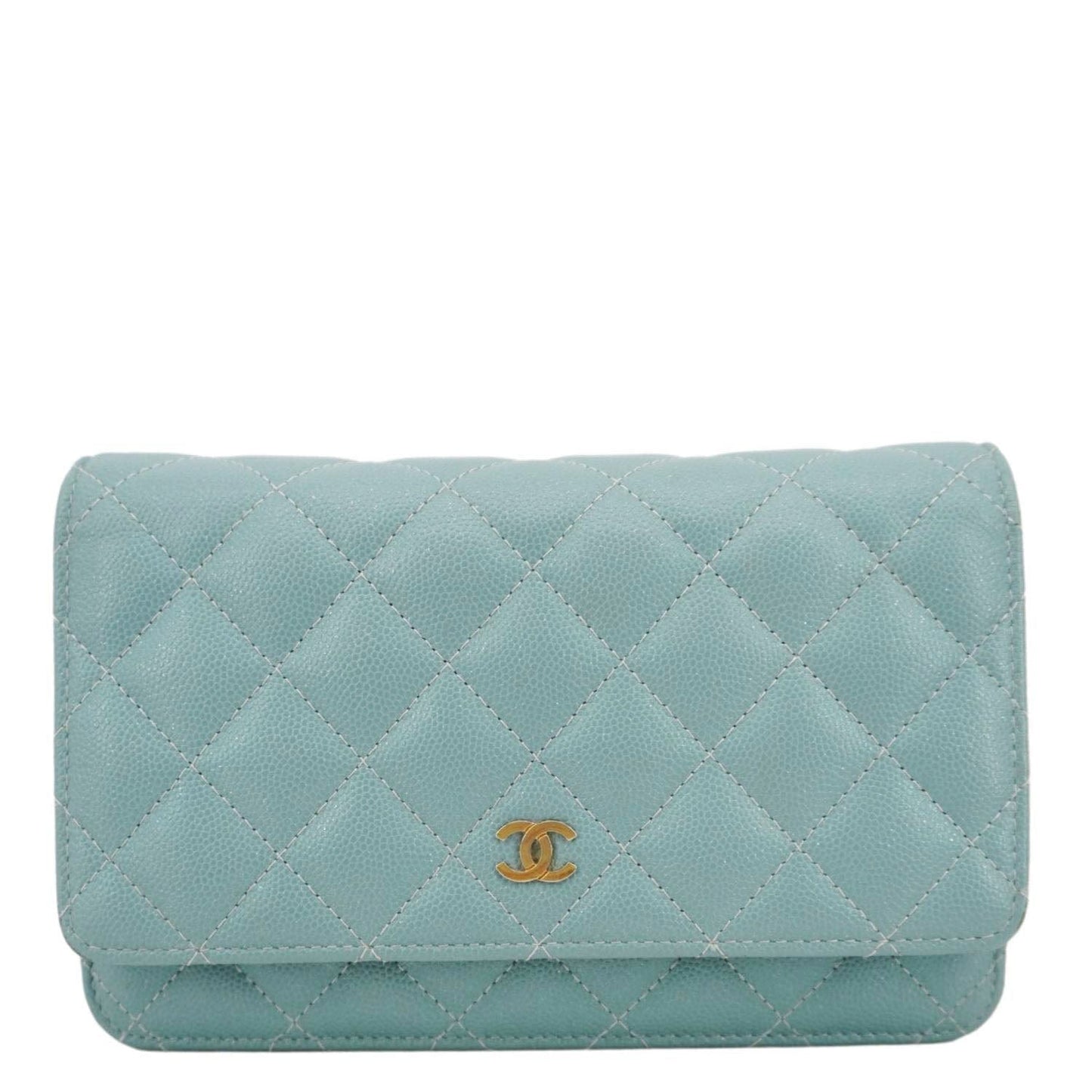 CHANEL Wallet On Chain Quilted Caviar Leather Crossbody Bag Sea Green