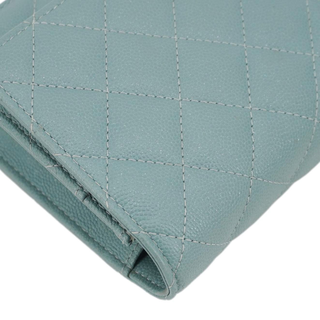 CHANEL Wallet On Chain Quilted Caviar Leather Crossbody Bag Sea Green
