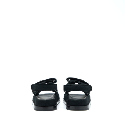 Chanel Size 36 Dad Sandals Crystal Logo Fabric Black