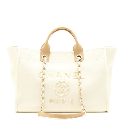Chanel Deauville Tote Bag Canvas Light Beige LGHW