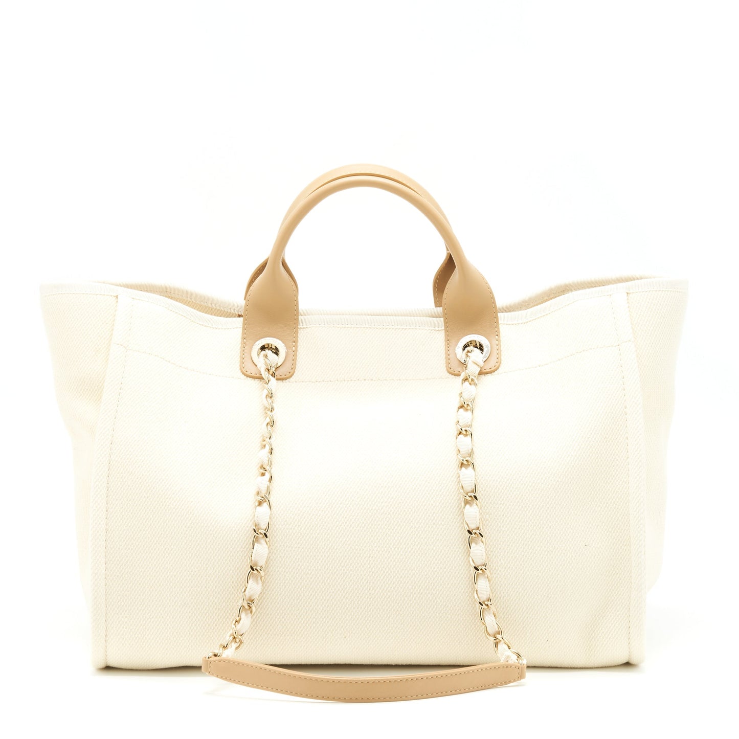 Chanel Deauville Tote Bag Canvas Light Beige LGHW
