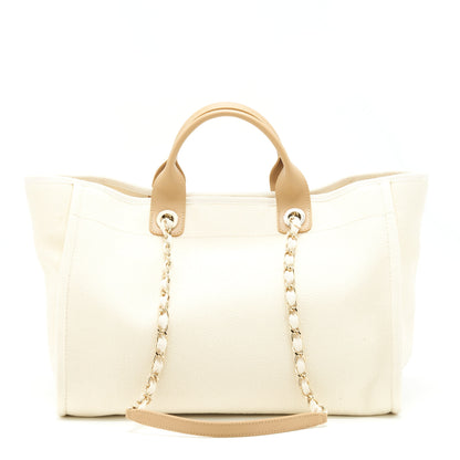 Chanel Deauville Tote Bag Canvas Light Beige LGHW