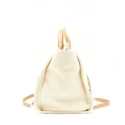 Chanel Deauville Tote Bag Canvas Light Beige LGHW