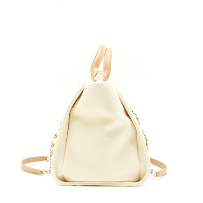 Chanel Deauville Tote Bag Canvas Light Beige LGHW
