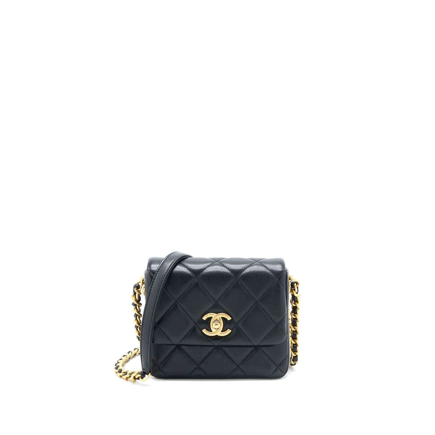 Chanel 21B Seasonal Quilted Square Flap Bag Lambskin Black Brushed GHW (Microchip)