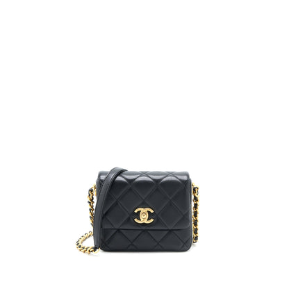 Chanel 21B Seasonal Quilted Square Flap Bag Lambskin Black Brushed GHW (Microchip)