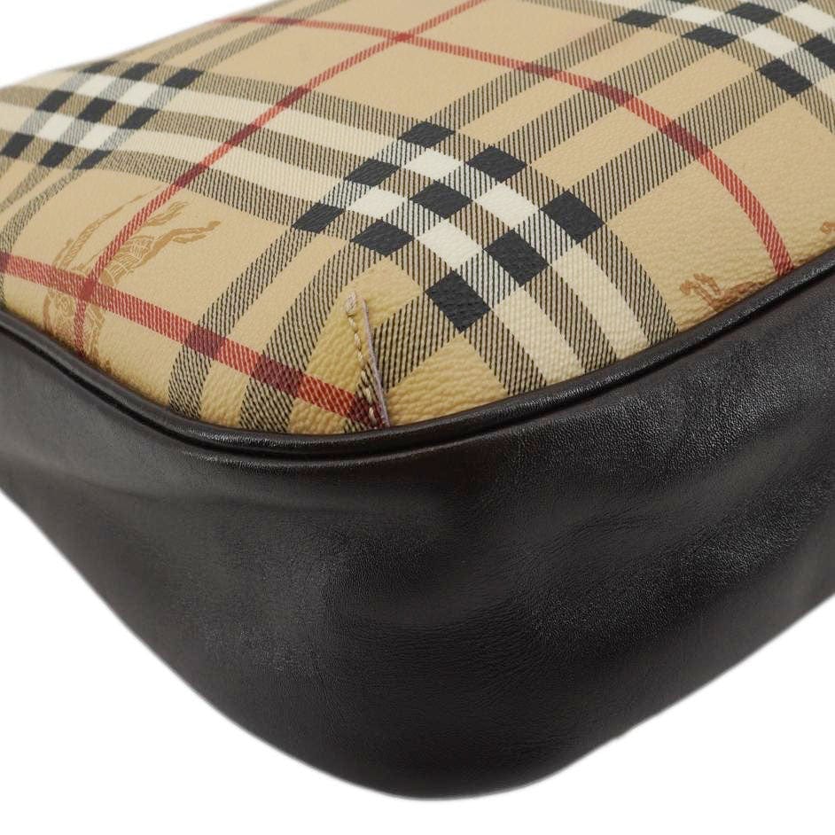 BURBERRY Haymarket Check House Canvas Buckle Shoulder Bag Dark Brown