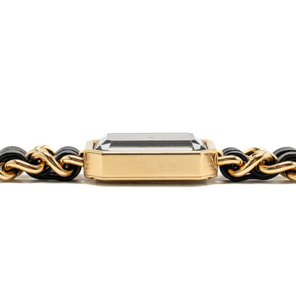 Chanel Premiere Edition Originale Watch Steel Coated with Yellow Gold, Black Leather, Black-Lacquered Dial