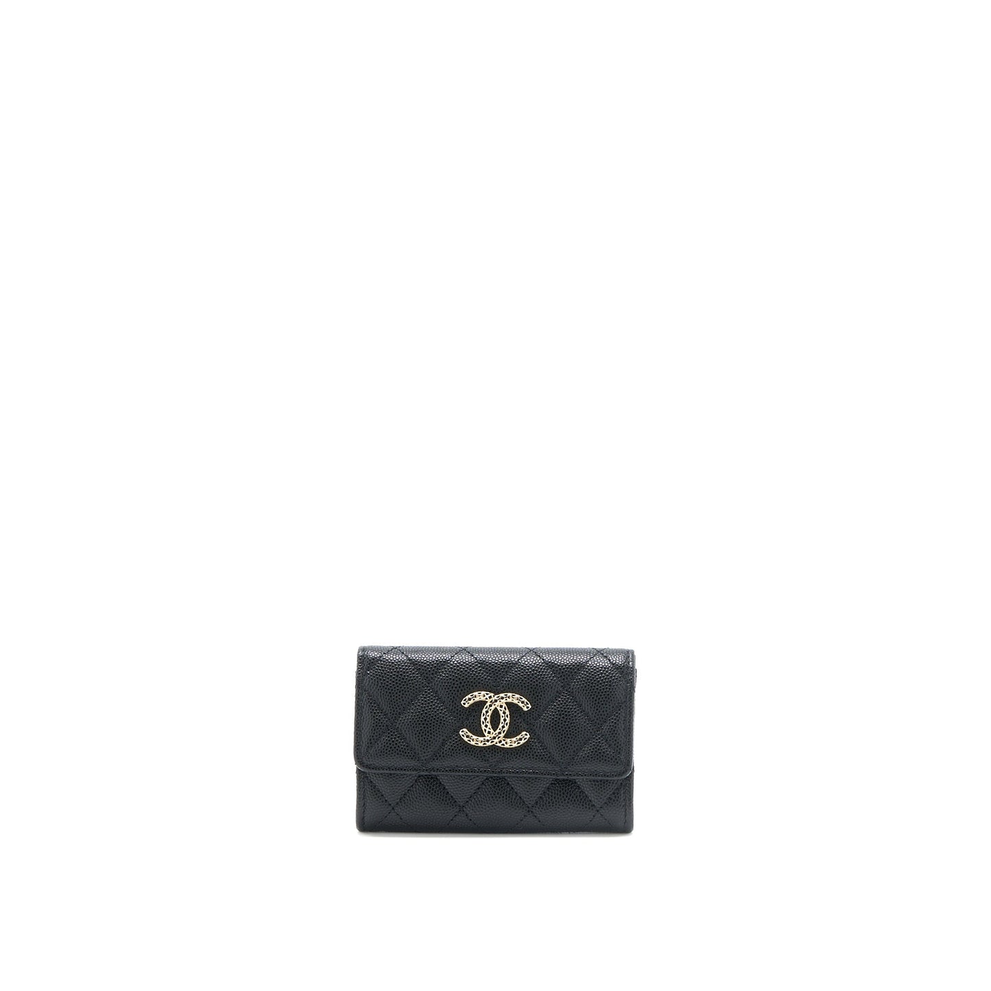 Chanel 23P Detailed Logo Flap Card Holder Caviar Black LGHW (Microchip)