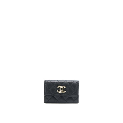 Chanel 23P Detail CC Logo Flap Card Holder Caviar Black LGHW (Microchip)