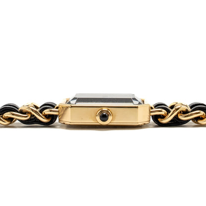 Chanel Premiere Edition Originale Watch Steel Coated with Yellow Gold, Black Leather, Black-Lacquered Dial