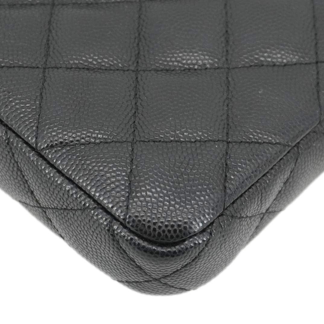 CHANEL Wallet on Chain Double Zip Caviar Leather Crossbody Bag Black