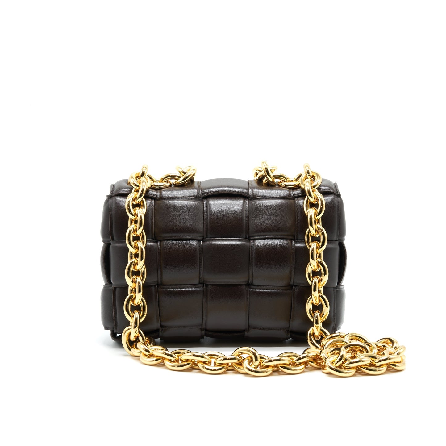 Bottega Veneta Cassette Purse with Chain Brown