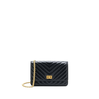 Chanel 2.55 Reissue Wallet On Chain Chevron Aged Calfskin Black Brushed GHW (Microchip)
