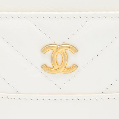 Chanel Chevron Card Holder Calfskin White GHW