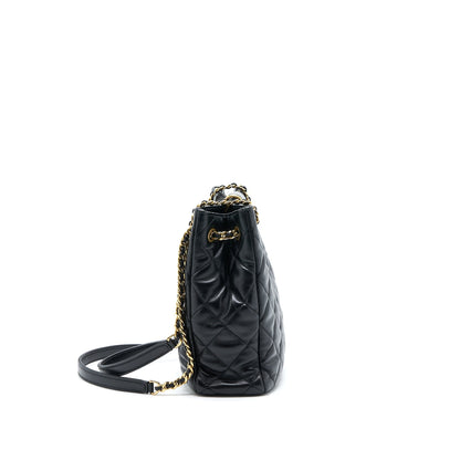Chanel Seasonal Tote Bag Lambskin Black Brushed GHW(Microchip)