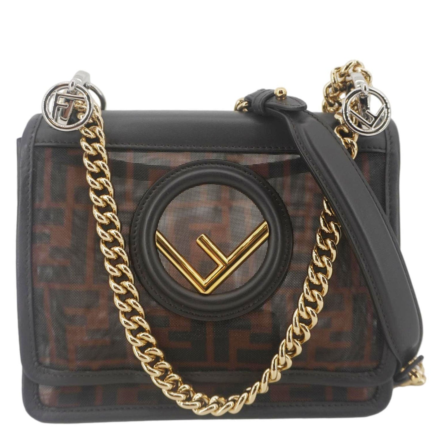 FENDI Kan I Small FF Mesh Nylon Crossbody Bag Brown